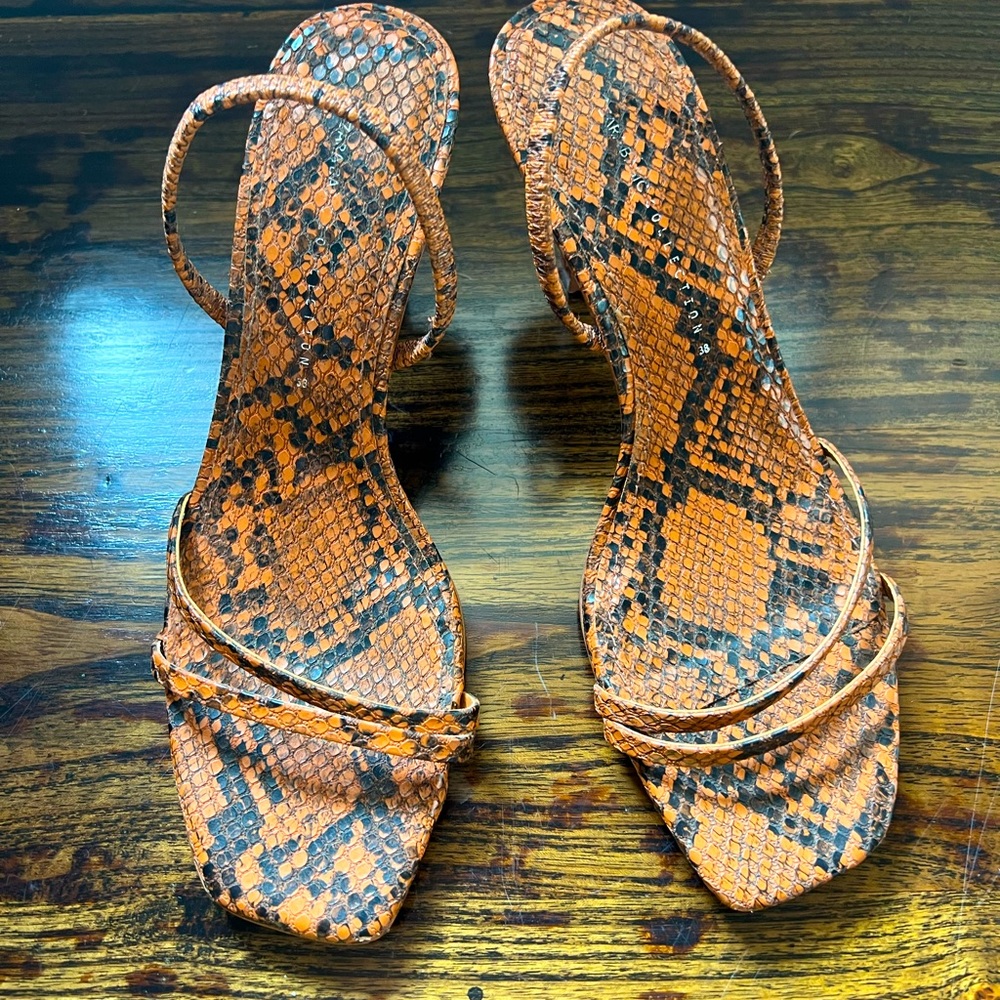 Zara orange snakeskin heel sandals size 38